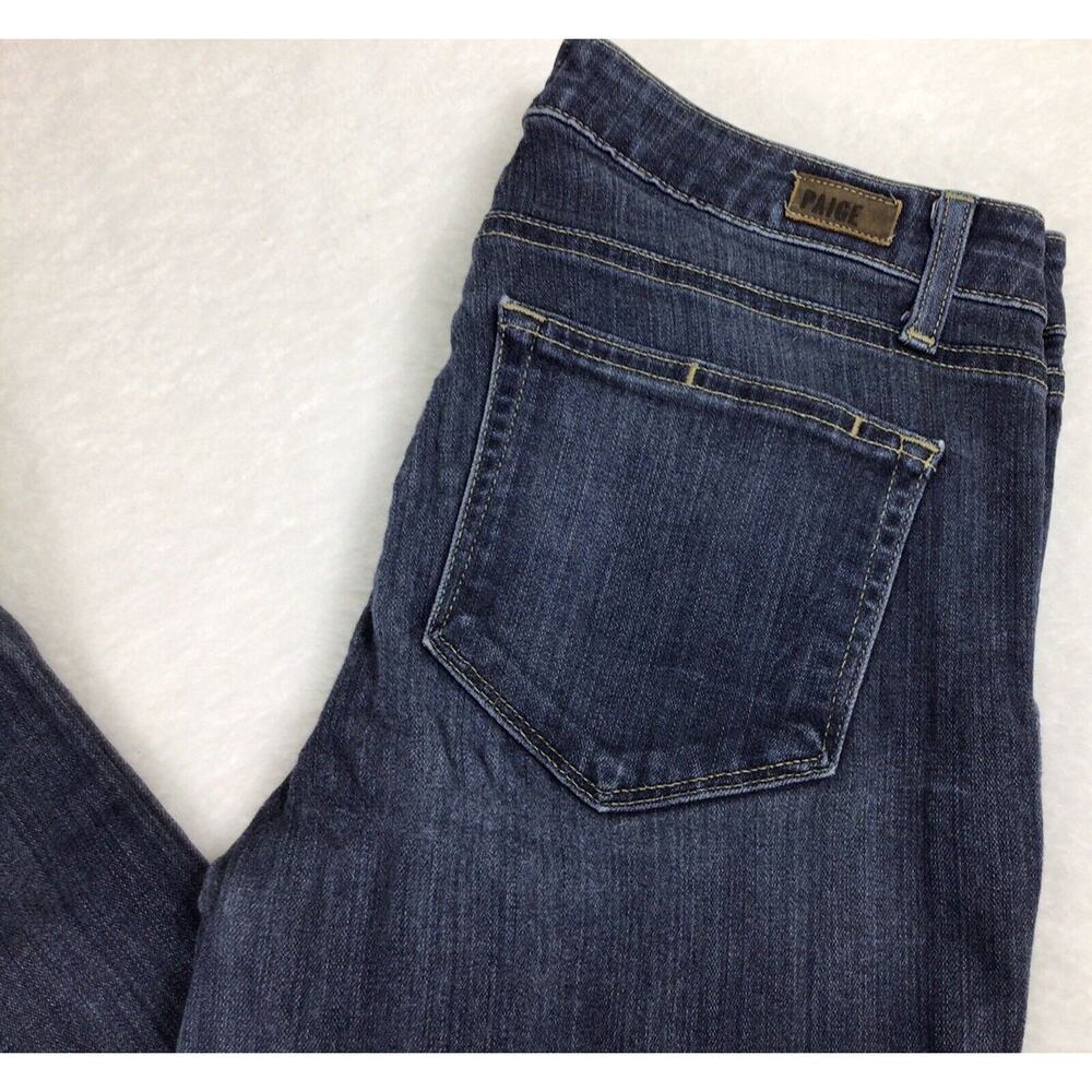 Paige Skyline Crop Jeans Sz 27 Dark Blue Wash Cuffed Skinny Mid Rise Stretch - Picture 6 of 11